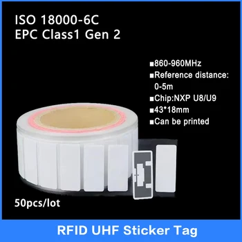 UHF RFID Антижидкостная Бирка NXP U8 U9 Чип Клейкая Наклейка PET 18000-6C Класс 1 Gen2 860-960 МГц Электронная Этикетка 50шт