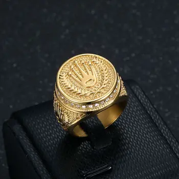 Мужское кольцо из титановой стали с пшеничной короной и тремя бусинками